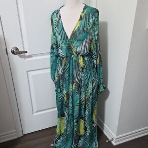 Elegant Leaf Pattern Long Sleeve Dress